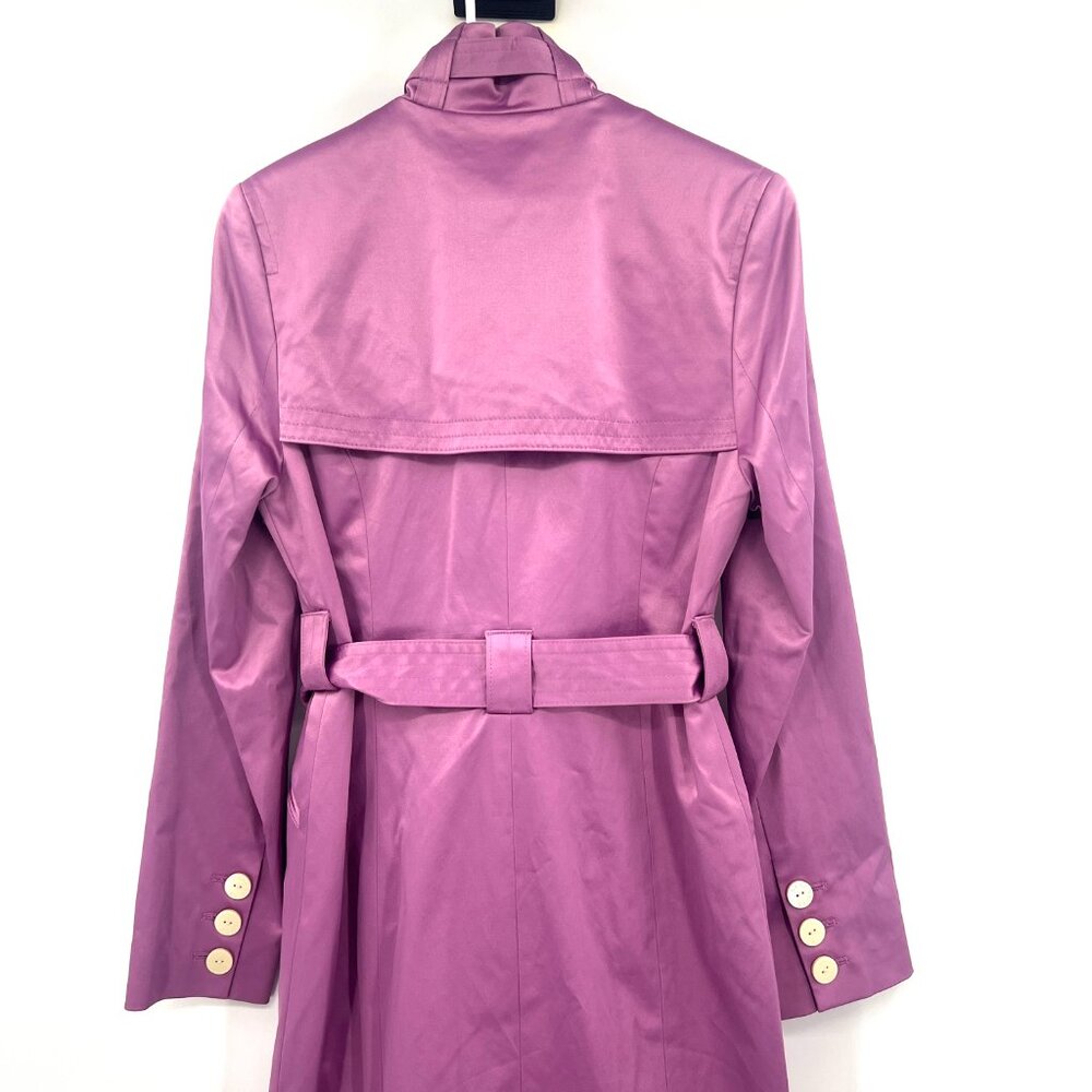 Gene Meyer Pink Satin Long Belted Trench Coat Women's 4 - Picture 6 of 7